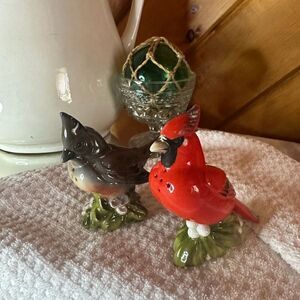 Ceramic Cardinal and Sparrow Figurines